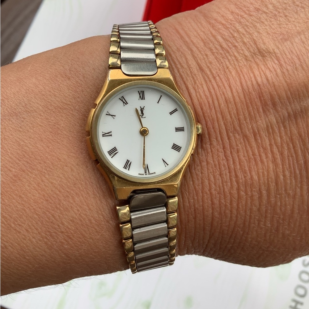 Authentic Yves Saint Laurent Two-Tone Gold and Silver Dress Watch💛🤍